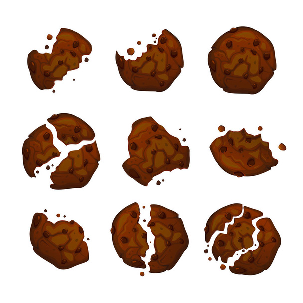 Vektor-Schokoladenkekse. Cookie mit Schokoladenbröseln isoliert auf weißem Hintergrund.  - Vektor, Bild
