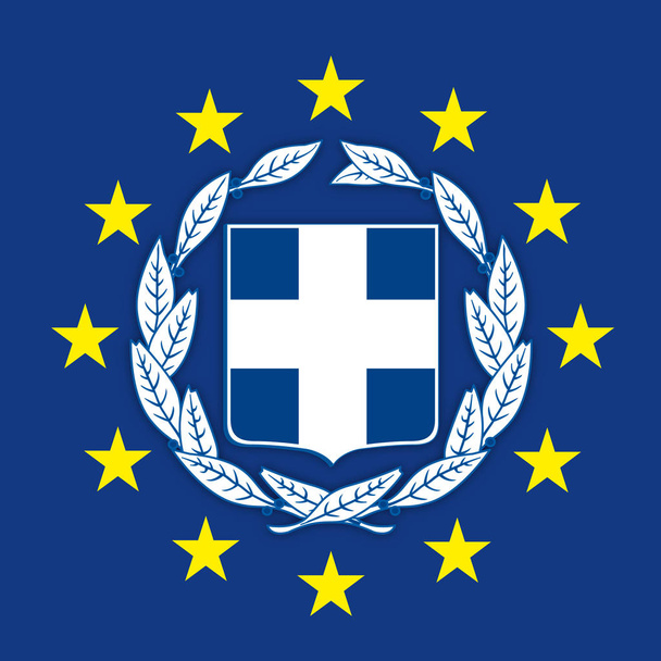 Herb Grecji, na fladze Unii Europejskiej, ilustracji wektorowych - Wektor, obraz