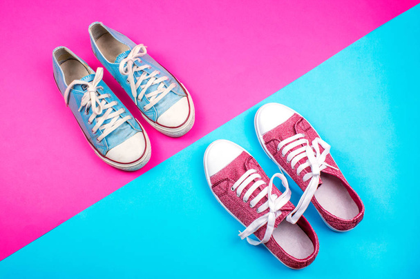 two pairs of sneakers on colorful background  - Photo, Image