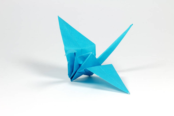 blue Origami Bird on white background - Photo, Image