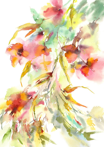 Floral background. Watercolor abstract flowers. Delicate colorful flowers. Wedding floral design. Floral wall art. - 写真・画像