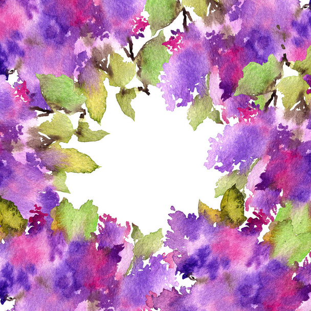 Floral frame. Lilac bouquet. Watercolor flowers. Wedding invitation design. - Zdjęcie, obraz