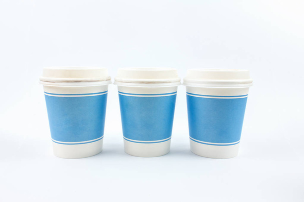 Blue Craft Coffee Cups Isolated on White background - Photo, Image