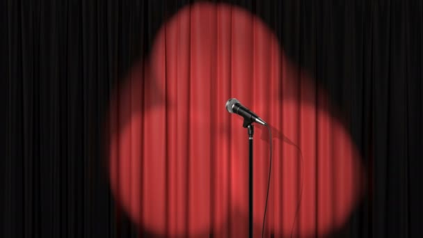 Stand Up Stage, Red Curtain with Spotlights and a Microphone, Beautiful Seamless Looped 3d Animation. 4K - Footage, Video
