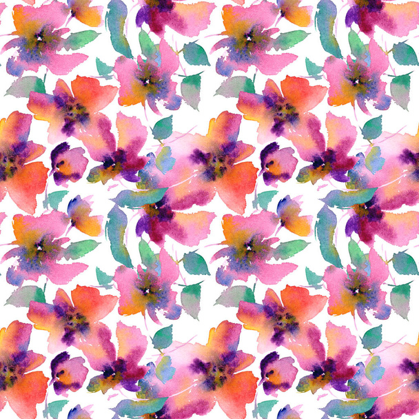 Seamless floral pattern. Red flowers. Watercolor floral background. - Foto, Imagen
