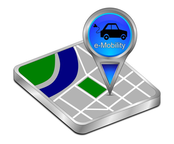 mavi harita işaretçi e-Mobility - 3d çizim ile - Fotoğraf, Görsel
