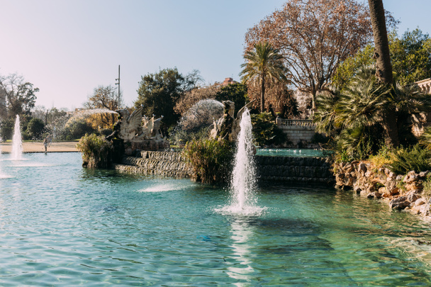 beautiful lake with fountains in ciutadella park, barcelona, spain - Photo, Image