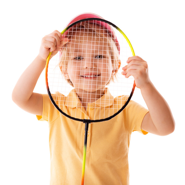 petite fille joue avec raquette
 - Photo, image