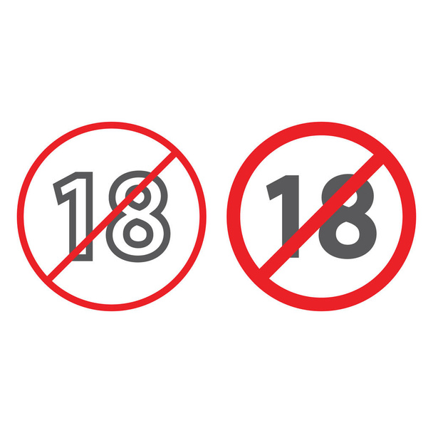 N. 18 più icona di linea e glifo, vietata e vietata, segno di restrizione di età, grafica vettoriale, un motivo lineare su sfondo bianco
. - Vettoriali, immagini