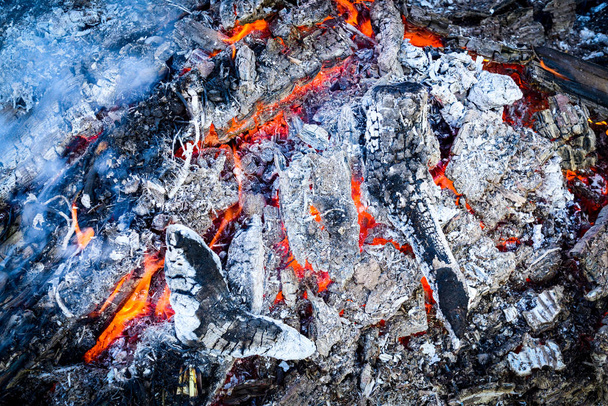 Madeira queimada para jardinagem cinza de compostagem adicionada ao solo para nutrientes
.  - Foto, Imagem
