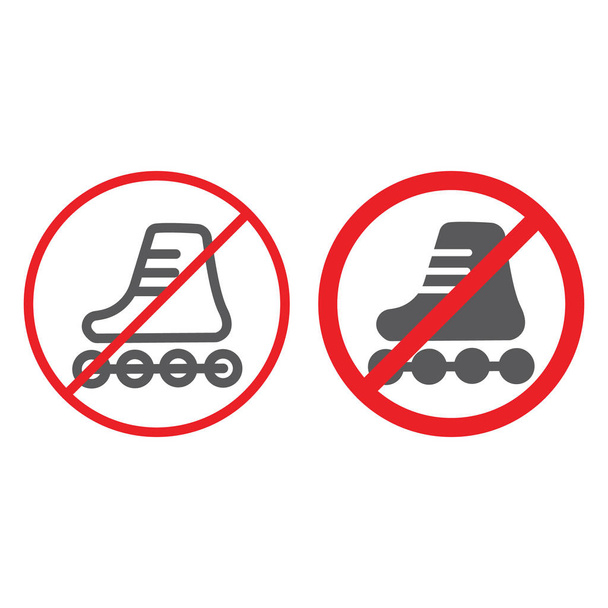 No roller skates line and glyph icon, prohibited and regulation, no skating sign, vector graphics, a linear pattern on a white background. - Vector, Image