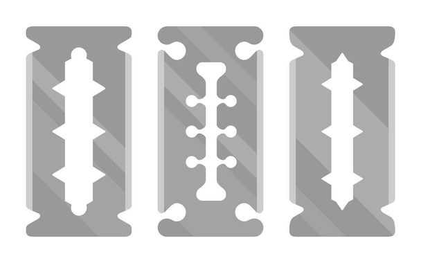 Lâmina de borda dupla de aço inoxidável de prata, conjunto de ícones de lâmina de barbear. Vetor
 - Vetor, Imagem