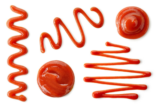 Zbiór różnych plamy ketchupem lub sosem pomidorowym - Zdjęcie, obraz