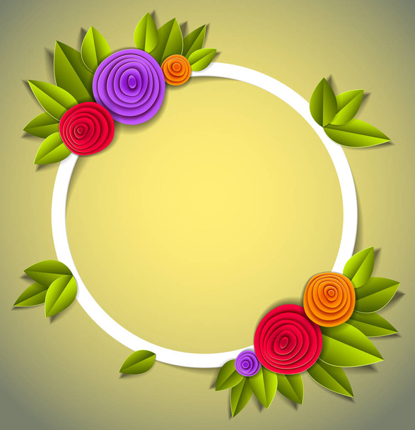 Background with flowers and leaves paper cut style, copy space f - Vector, imagen