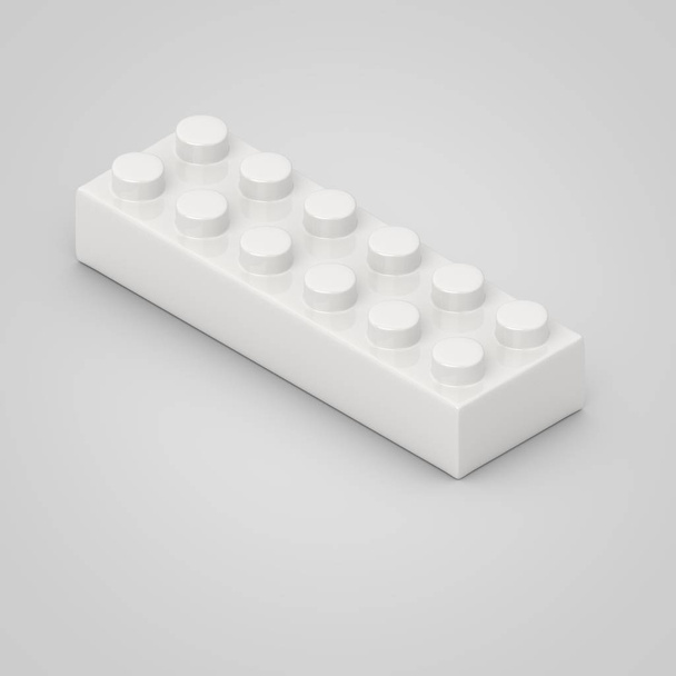 Біла іграшкова будівельна блокова цегла для дітей. 3D візуалізація ізольована на білому тлі
. - Фото, зображення