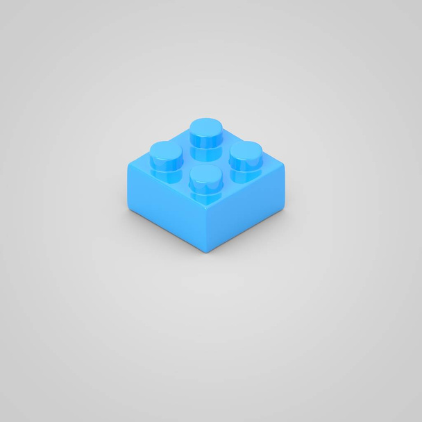 hellblauer Spielzeugbaustein für Kinder. 3D-Darstellung isoliert auf weißem Hintergrund. - Foto, Bild