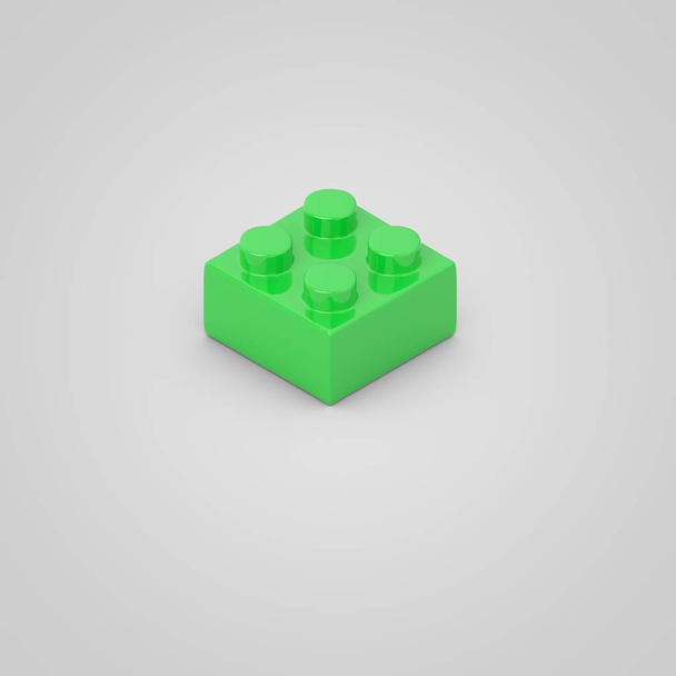 Zöld toy Építőelem tégla a gyermekek számára. 3D render elszigetelt fehér background. - Fotó, kép