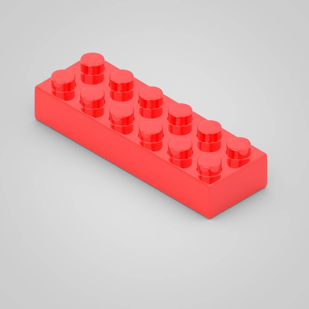 tijolo bloco de construção de brinquedo vermelho para crianças. 3d render isolado no fundo branco
. - Foto, Imagem