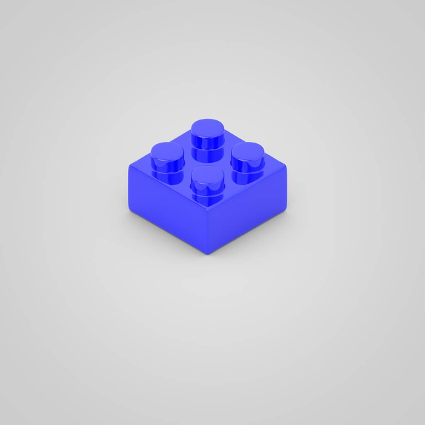 Μπλε παιχνίδι τούβλο μπλοκ δόμησης για τα παιδιά. 3D καθιστούν απομονώνονται σε λευκό φόντο. - Φωτογραφία, εικόνα