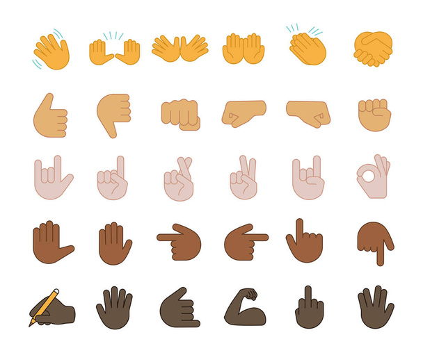 set of hands gestures emoji on white background - Vector, Image
