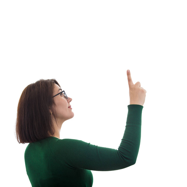 woman pointing finger up - Фото, изображение