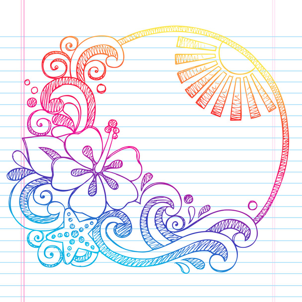 hibiskus kwiat tropikalnej plaży lato wakacje szkicowy notatnik Doodle ręcznie rysowane ilustracji wektorowych - Wektor, obraz