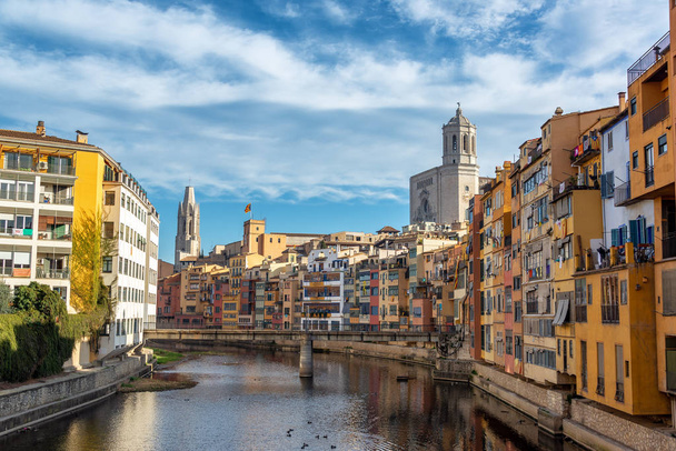 Onyar nehir ve görünümü Girona, İspanya - Fotoğraf, Görsel