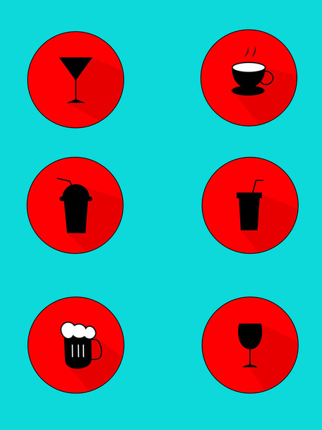 Isto é simples, símbolos mínimos de bebidas de bar, sinais de botão vermelho
 - Vetor, Imagem