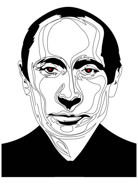 February 26, 2019: Simple black and white line drawing illustration of President Vladimir Putin, eps 8, editorial use only - Vector, Image
