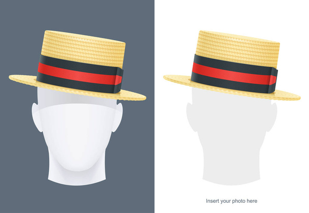Vintage classic boater straw hat. Vector illustration. - Vektör, Görsel