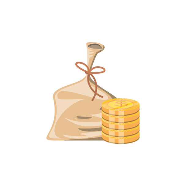 zak geld met munten geïsoleerde pictogram - Vector, afbeelding