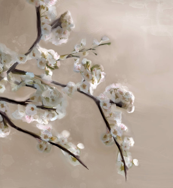 Άνοιξη και καλοκαίρι συλλογή κεράσι άνθη δέντρο σε άνθιση στην ελαιογραφία στυλ - Φωτογραφία, εικόνα