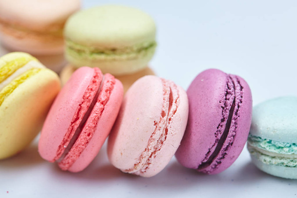 pile of colorful tasty macaroons, close-up - Photo, image