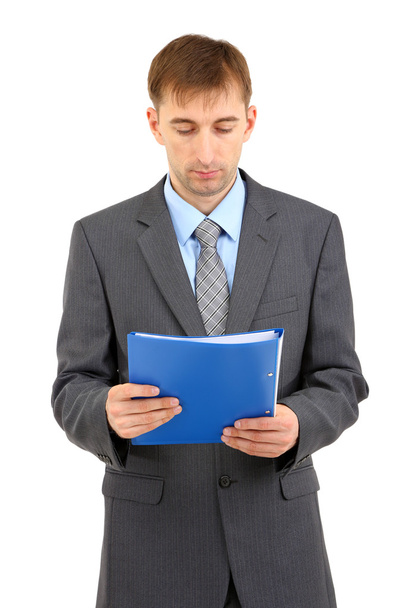 Young businessman with folder isolated on whit - Φωτογραφία, εικόνα