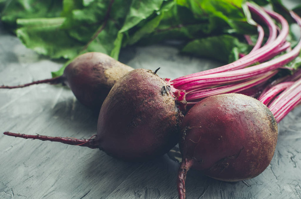 Young beets on concrete background - 写真・画像