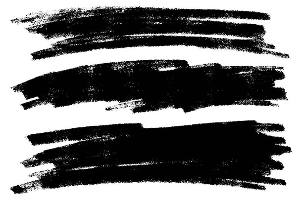 背景の汚れ、手描きブラシ ストロークのベクトルを設定します。白黒のデザイン要素を設定します。ブラック カラーの芸術的な手描き背景横型形状. - ベクター画像