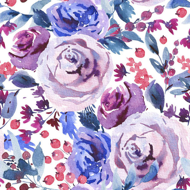 Abstract Watercolor Floral Seamless Pattern, Violet Watercolor R - Photo, Image
