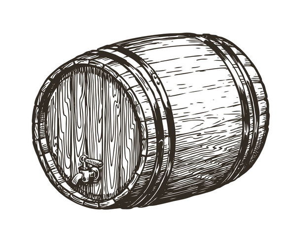 Kézzel rajzolt fa fahordós érlelés. Bor, a whisky, sör vázlat. Vintage vektoros illusztráció - Vektor, kép
