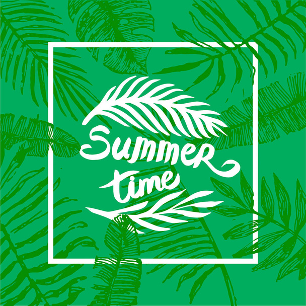 Vector dibujado a mano hora de verano texto ilustración con elementos tropicales
 - Vector, imagen
