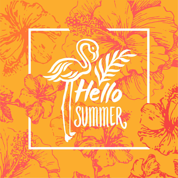 Vector hand drawn Summer time quote lettering illustration with tropical elements - Vector, Image