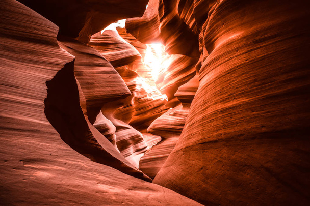 Antelope Canyon in the Navajo Reservation near Page, Arizona USA. Cave with sun - Photo, Image