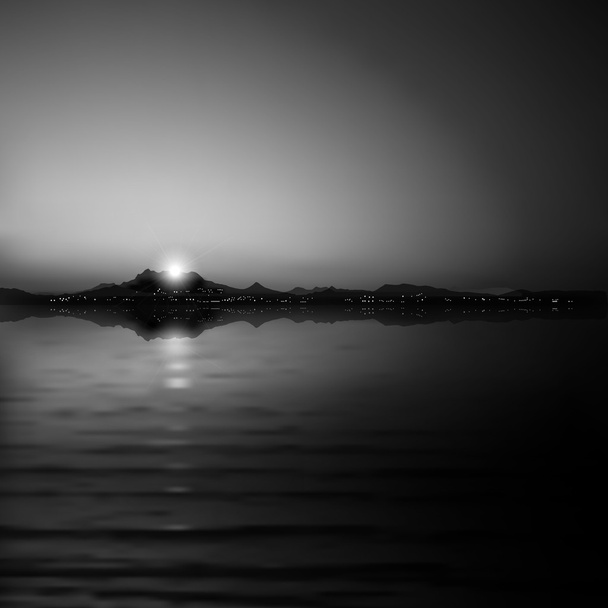 abstracte nacht achtergrond met silhouet van de stad - Vector, afbeelding