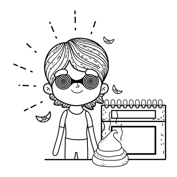 little boy with spiral glasses and calendar - Vector, Image