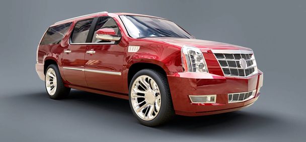 Grande SUV premium rosso su sfondo grigio. rendering 3d
. - Foto, immagini
