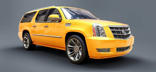 Μεγάλο κίτρινο premium Suv σε γκρι φόντο. 3D rendering. - Φωτογραφία, εικόνα