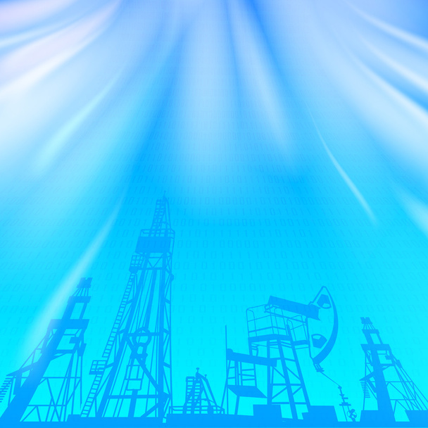 Нефтяная вышка и масляный насос над синим светом
 - Вектор,изображение