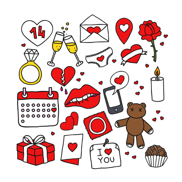 Valentine ikony set doodle - Vektor, obrázek