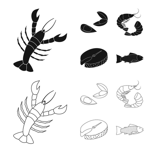 Vector design of fresh  and restaurant icon. Set of fresh  and marine   stock vector illustration. - ベクター画像