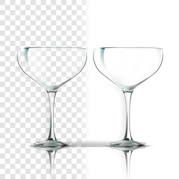 Διάνυσμα διαφανές γυαλί. Κόμμα γυαλικά. Άδειο Γυάλινο φλιτζάνι. Για νερό, ποτό, κρασί, αλκοόλ, χυμούς, κοκτέιλ. Ρεαλιστική απεικόνιση διαφάνεια λαμπρό υαλικά - Διάνυσμα, εικόνα