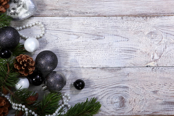 Christmas composition on grey wooden background - Foto, Bild